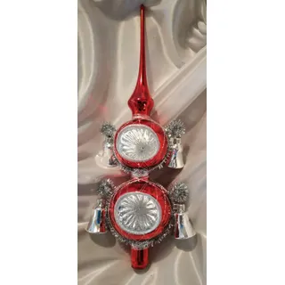 Christbaumspitze - rot Glanz mit 2 Reflexen und 4 Glöckchen