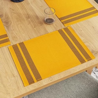 Encasa Tischsets aus Gerippter Baumwolle (6er-Set) – Leiter gelb | 46x32 cm| Über 20 Moderne Farben und gewebte Designs. Waschbare Tischsets aus Stoff