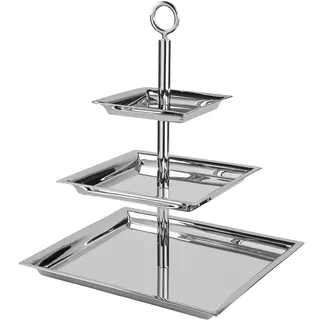 Fink 3-stöckige Etagere 34x34 cm eckiges Stufentablett aus Edelstahl mit rundem Griff