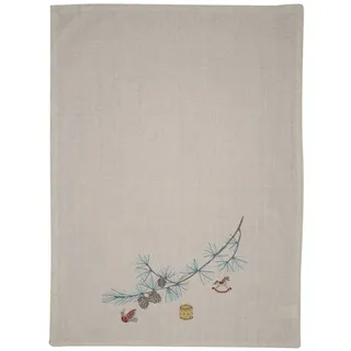 GREENGATE Geschirrtuch WEIHNACHTSZWEIG Pale Grey Grau Gestickt Baumwolle 50x70