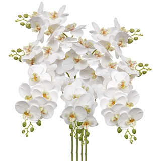 4 Stück Kunstblume Orchideenzweig Künstliche Phalenopsis Orchidee Dekorative Weiße Blumen Kunstzweig Deko Real-Touch Kunstblumen Wie Echt mit 9 Blüten