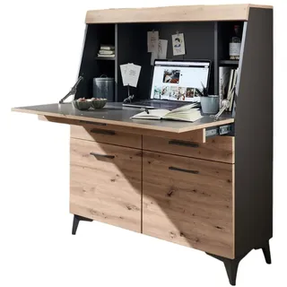 moebel-dich-auf Sekretär SANTORIN (Schreibsekretär Klappensekretär Schreibtisch Kommode, 1 St., 1 Klappe, 2 Schubkästen, 2 Türen), mit Soft-Close-Funktion beige