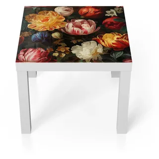 DEQORI Glastisch | weiß klein 55x55 cm | Motiv Blütenpracht des Barock | ausgefallener Beistelltisch aus Glas | Hochglanz Couchtisch fürs Wohnzimmer | moderner Couch Tisch mit Design
