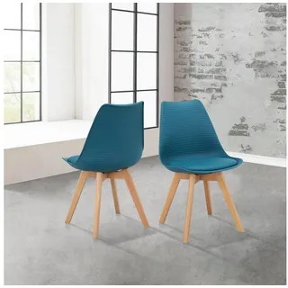 loft24 Esszimmerstuhl Amalie (Set, 2 St), Schalenstuhl mit Sitzkissen, Stuhl, modern blau