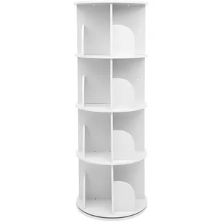 QIERF Drehbares Bücherregal Kinder 360° Frei Bücherregal Drehbar Brehregal Düroregal Weiß für Wohnzimmer, Arbeitszimmer, Büro, als Raumteiler, 4 Ebenen