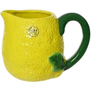 Decoris Kanne 15cm Keramik in Zitronen Form - Karaffen & Krüge - Trinkgeschirr Servierkanne - Wasserkanne Saftkanne Limonadenkrug - Dekokrug Frühling & Sommer - Früchte Geschirr Gelb Grün