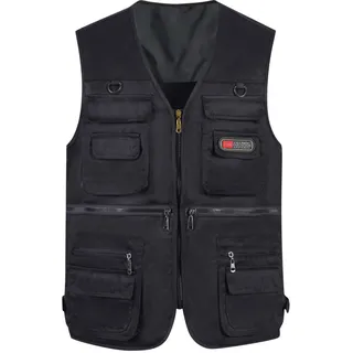 Outdoor-Sommerweste, Oberteil, Herren, Angelweste, mehrere Taschen, lässig, schnell trocknend, mit mehreren Taschen, atmungsaktiv, Cargo-Weste, ärmellos, Arbeit, Wandern, Weste, Schwarz , 3XL