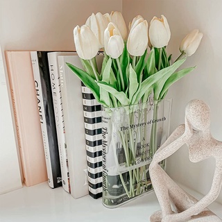 Puransen Buchvase für Blumen, ästhetische Raumdekoration, künstlerischer und kultureller Geschmack, dekorative Acrylvase, einzigartiger Akzent für Zuhause/Schlafzimmer/Büro (klar - B)