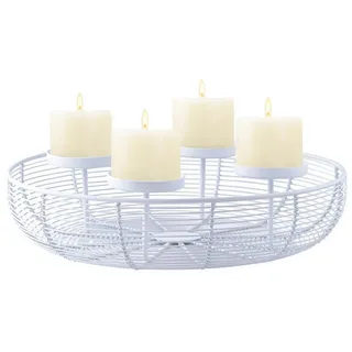 Marrakesch Orient & Mediterran Interior Adventskranz Moderner Adventskranz Orbe handgefertigt aus Metall in Weiß 37 cm, Handarbeit weiß