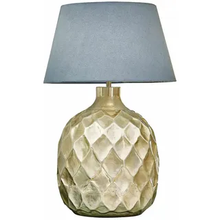 LOBERON Tischlampe Maricot, Aufwendiges 3D-Rautenmuster, ein Hauch von Luxus, Zeitlose Eleganz, Tischleuchte, Nachttischlampe, Aluminium, Baumwolle, silber/grau