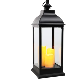 XXL Laterne mit 3 LED Kerzen - Deko Laterne 70 cm mit Flackerlicht - schwarz / Batterie betrieben