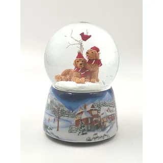 Musicboxworld Spieluhr Schneekugel 2 Hunde mit Weihnachtsmütze