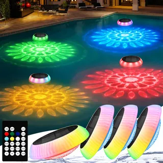 Toowell Solar Poolbeleuchtung Unterwasser mit Fernbedienung Pool Lichter | RGB Wasserdicht Whirlpool Lichter,LED Whirlpool Pool Beleuchtung Unterwasser für Spa Badewannen Pool Teich Garten,4 Stück