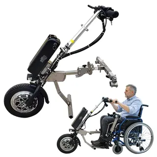 Rollstuhl Zuggerät (manuell-elektrisch), 500-W-Elektro-Handbike-Rollstuhlaufsatz, 3 Geschwindigkeiten + Frontlicht + Stoßdämpfersystem, 48-V-Akku (13 Ah/15 Ah/17 Ah), Reichweite 50/60/70 km B-17ah