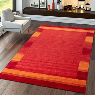 TT Home Teppich Handgertigter Indischer Gabbeh Aus 100% Wolle Bordüre Terrakotta Rot, Größe:240x340 cm