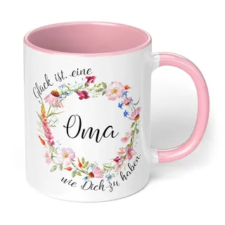 True Statements Oma Tasse Glück ist eine Oma wie dich zu haben - Kaffee-Tasse mit Spruch - Geschenk für Oma, Großmutter, innen Rose