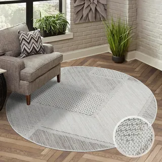 carpet city Teppich Kurzflor Wohnzimmer - Beige, Grün - 160x160 cm Rund - Teppiche Boho-Style - Geometrisches Muster - Schlafzimmer, Esszimmer