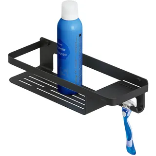 Tiger Caddy Duschkorb mit Haken, Duschablage aus Edelstahl mit integriertem Haken für Handtuch, Schwamm, Rasierer oder Duschabzieher, Farbe: Schwarz BxHxT: 32 x 7,2 x 10,6 cm