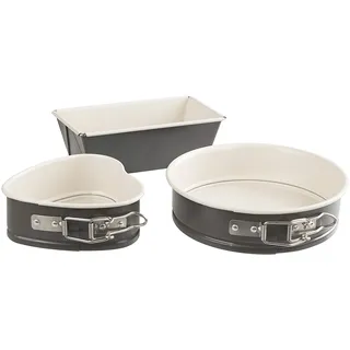 Dr. Oetker Mini-Backformen-Set EXCLUSIVE, Backformen mit keramisch verstärkter Antihaftbeschichtung, Kuchenformen für verschiedene Kuchen, Grau-Braun/Crème, Menge: 1 x 3 teiliges Set