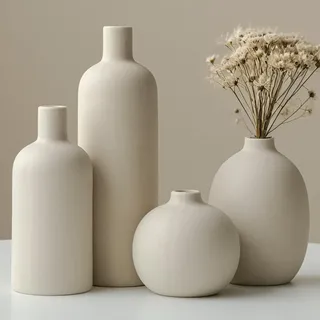Moderne Vasen-Set, 4-teilig, Keramik, Morandi-Farben, Minimalistische Tischdekoration (Beige)