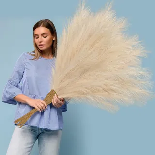 BlueCloudy 4 Stück Pampasgras Groß XXL Künstliches Pflanzen Gras 120CM | Flauschige Kunstblumen für Schlafzimmer Boho Dekoration Wohnzimmer Bodenvase Tischdeko