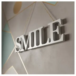 Feel2Home Deko-Schriftzug Dekoschild SMILE in Weiß MDF Holz Schild Aufhängen Holzschrift Wand (Stück, 1 St), Aufhängbereit weiß