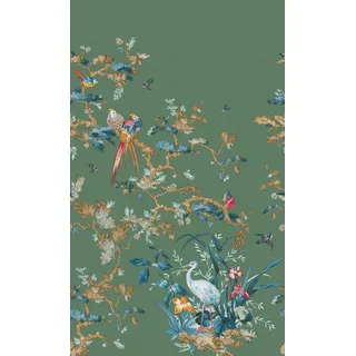 Rasch Tapete 362848 - Fototapete auf Vlies mit Vögeln und Ästen in Grün, Braun und Rot aus der Kollektion Magicwalls - 2,65 m x 1,59 m (LxB)