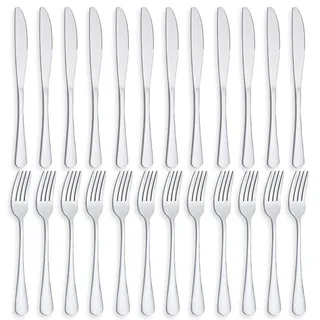 24 Stück Messer und Gabelsets, PionStar Besteck Set 12 Personen, Gabeln 12 Stück/Tafelmesser 12 Stück, Spülmaschinenfest, Hochglanzpoliert, Besteck Set mit Messer und Gabel