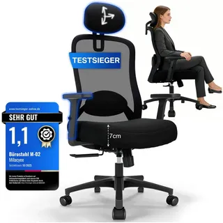 Milacyee Bürostuhl Chefsessel Wippfunktion 200kg belastbar ergonomisch,Bürostuhl (abschließbar Wippfunktion und Höhenverstellbar,NetzbezugDrehstuhl,Schreibtischstuhl), Bürostuhl 200KG schwarz