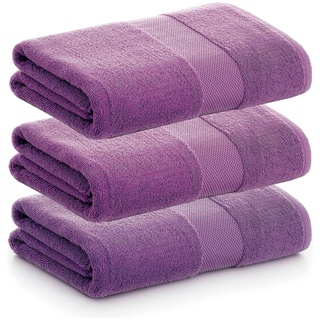 PADUANA | Packung mit 3 Duschhandtüchern, 70 x 140 cm, Lila, 100% gekämmte Baumwolle, weich, schnell und maximale Saugfähigkeit – erhältlich als Badetuch, Waschbecken, Duschtuch und Badetuch