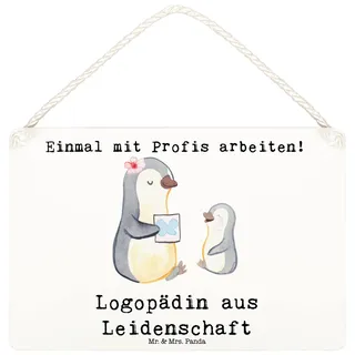Mr. & Mrs. Panda Schild Logopädin Leidenschaft DIN A6 - Geschenk, holzbild, wandtafel, Wandbild Holz, Spruch, hängeschild, Studium, Ausbildung, Lustig, Türschild