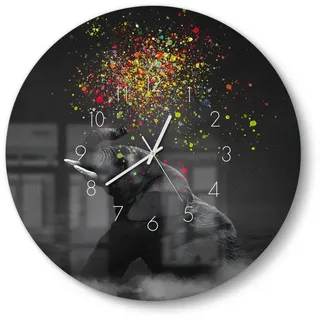 DEQORI Wanduhr 'Farbenfreudiger Riese' (Glas Glasuhr modern Wand Uhr Design Küchenuhr) schwarz 50 cm x 50 cm