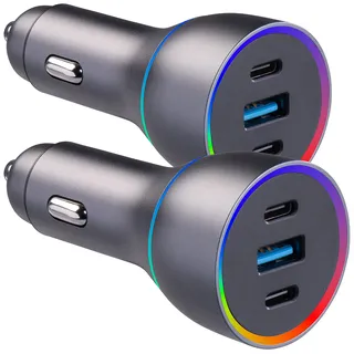 2er-Set 135 Watt Kfz-USB-Ladegeräte 12/24 V, 2x USB-C, 1x USB-A