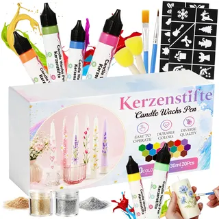 TSKER 20 Stück 30 ml Kerzenstifte, Kerzen Bemalen Set (20 Farben) | Fachsstifte für Ferzen, Kerzenfarbe, mit Glitzer Farben, Fluoreszierende Farben, für Ideal zum Kerzen Dekorieren