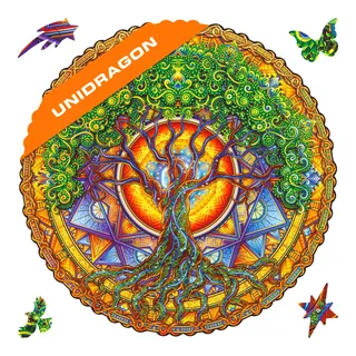 UNIDRAGON Original Holzpuzzle — Mandala Tree of Life, 350 Teile, King Größe 13 x 13 Zoll (33 x 33 cm) Schöne Geschenkverpackung, Einzigartige Form Erwachsene und Kinder