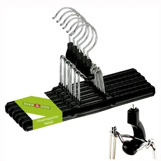 6 Stk. Hosenspanner Metall Schwarz kunststoffummantelt PVC Beschichtung mit Filzeinlage rutschfest 26 cm Hosenbügel Hosenklammer Hosenspannbügel Spannbügel Kleiderbügel Kleiderspanner Klammerbügel Hosenhalter Hosenklemmbügel Gadrobenbügel Holzbügel Hosenstange Rockkerben Drehbarer Harken