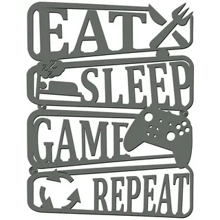 Namofactur LED Dekolicht Eat Sleep Game Repeat - Gamer Licht Wanddeko mit RGB Farbwechsel, LED fest integriert, RGB Farbwechsel, Wanddekoobjekt USB Wohnzimmer Leuchte mit Fernbedienung grau