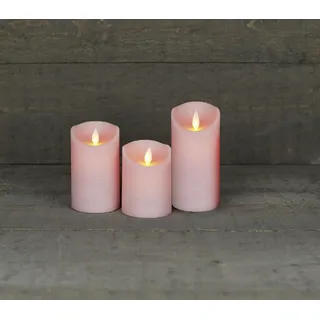 Coen Bakker Deco BV LED-Kerze 3er Set LED Echtwachskerze 10 / 12,5 & 15 cm, Ø 7,5 cm (3-tlg), große Farbauswahl, Timerfunktion, flackender Docht rosa