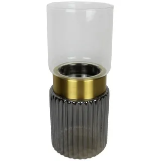 Signature Home Collection Tischvase Tischvase 2-teilig grau gerillt mit Goldrand (1 Stück, 2-teilige Glasvase), oberer Teil abnehmbar, als Windlicht nutzbar grau 24 cm
