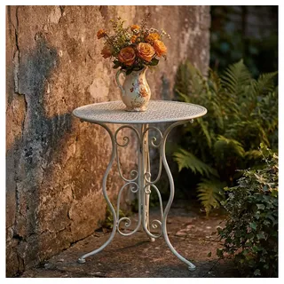Harms Import Beistelltisch, Vintage Beistelltisch Bistrotisch Landhaus Gartentisch altweiß rund