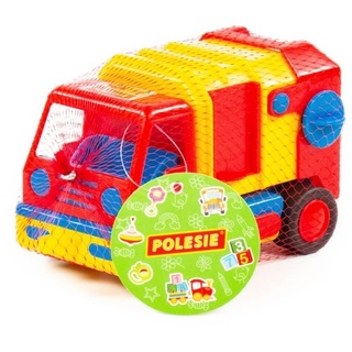 Polesie Spielzeug Müllwagen 9609, Mülltonne, Anhängerkupplung, Aufbau kippbar gelb