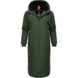 Ragwear Damen, Wintermantel Warmer Steppmantel extralang mit Kapuze Niran Olive Gr. M - M