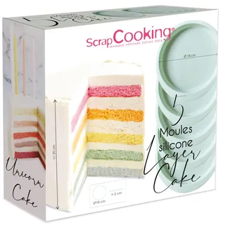 ScrapCooking - 5er-Set Silikonbackformen für Layer Cakes & Regenbogenkuchen - Ø 18 cm - Silikon Kuchenformen Rund - Flexible Antihaftformen - Kuchenbacken Geburtstagskuchen Tortenboden - 2065