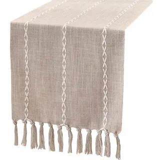 Blusmart Tischläufer Klassische Tischfahne im nordischen Stil (Tischdecke mit Quasten im Boho-Landhausstil 1-tlg, Handgefertigte Quasten, waschbar), Geeignet als Tischdekoration beige 33 cm x 200 cm
