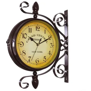 Wanduhr Vintage Doppelseitige Wanduhr Schmiedeeisen Bahnhof Grand Station Stil für Kaffee Bar Dekoration