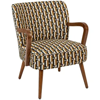 Atmosphera Interior Designer – Chiara Sessel, schwarzer ockerfarbener Chenille-Stoff, Retro-Vintage-Hevea-Holz, halbfeste Armlehnen für Wohnzimmer, Büro, Schlafzimmer