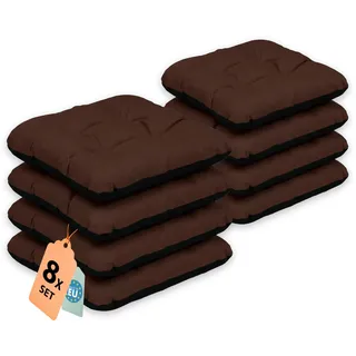 Outdoor Sitzkissen Stuhlkissen - 8er Set - 45 x 45 cm - Made in EU, Wasserdichtes & UV-beständig Gartenkissen - Stuhlauflage Stuhlpolster für Balkonstühle - Braun