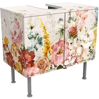 WASCHBECKENUNTERSCHRANK Rankende Blumen Aquarell Vintage 60/55/35 cm
