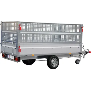 STEMA PKW-Anhänger "BASIC SH 1300-25-13" KFZ-Anhänger inkl. Gitteraufsatz und Flachplane silberfarben