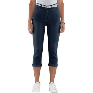 Caprijeans CLASSIC BASICS, Damen, Gr. 56, Normalgrößen, blau (blau, stone, washed), 81% Baumwolle, 17% Polyester, 2% Elasthan, unifarben, 3/4-Länge, Jeans